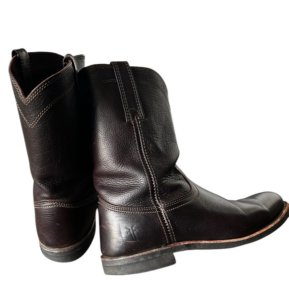 Frye Duke Roper Cowboy Boots Dark Brown Leather Pull On Oil Resistant Mens Sz 10 - Picture 15 of 16
